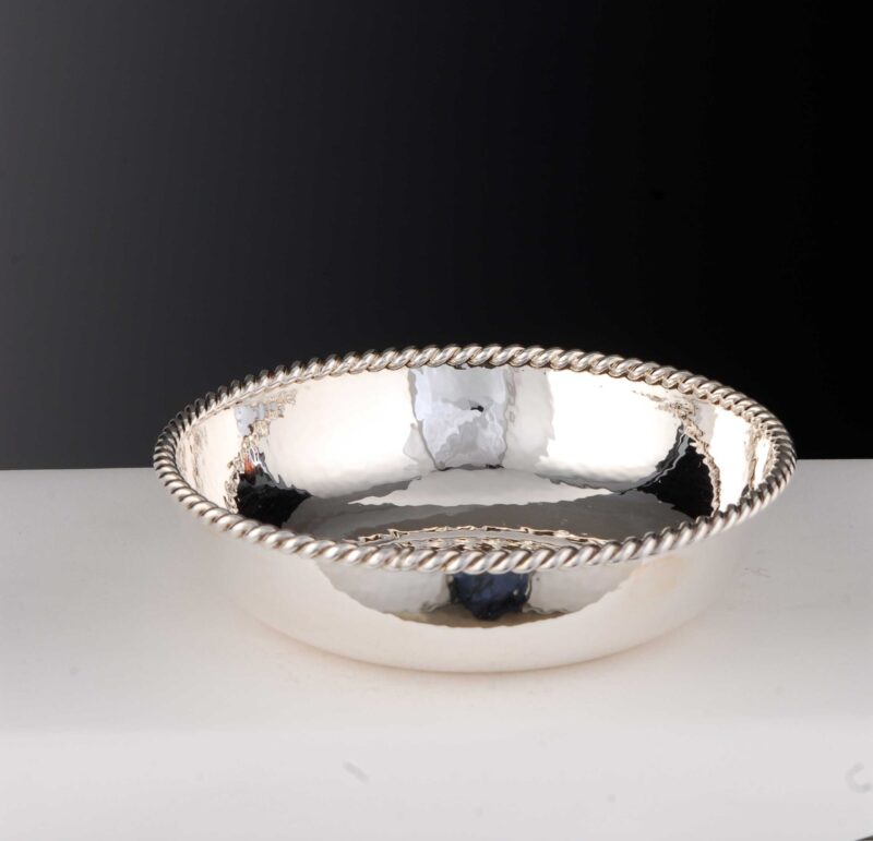 Bowl "14496G" Hammered & Corded Rim 925 Sterling Silver Solid